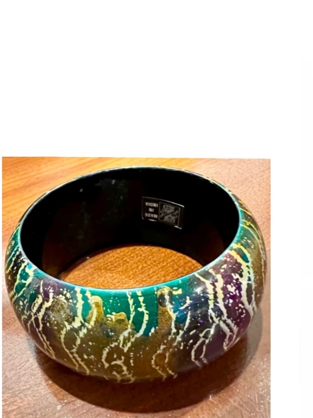 🎁 Vintage Wide Bangle Handpainted Abstract Gold Green Brown